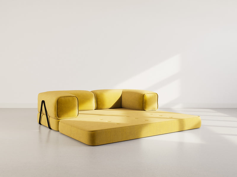 Poppy - Canapé Convertible - 3 Places - Velours Côtelé - Jaune