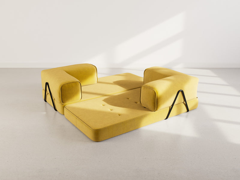 Poppy - Canapé Convertible - 3 Places - Velours Côtelé - Jaune