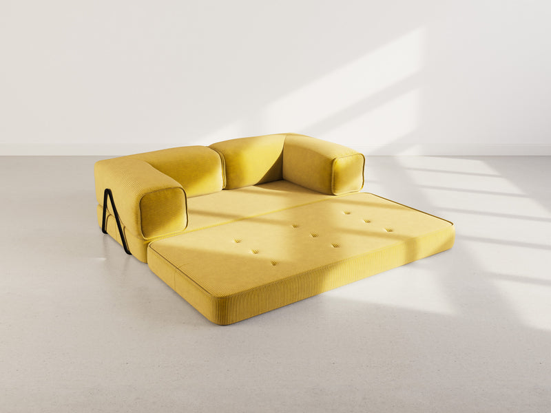 Poppy - Canapé Convertible - 3 Places - Velours Côtelé - Jaune
