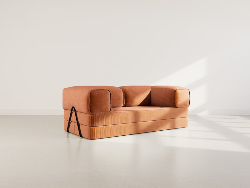 Poppy - Canapé Convertible - 3 Places - Velours Côtelé - Terracotta
