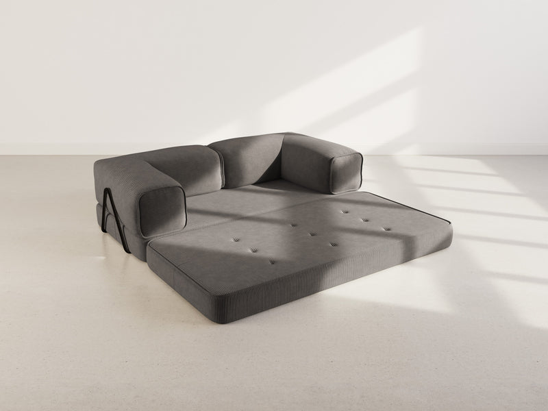 Poppy - Sofá convertible - 3 plazas - Pana - Gris oscuro