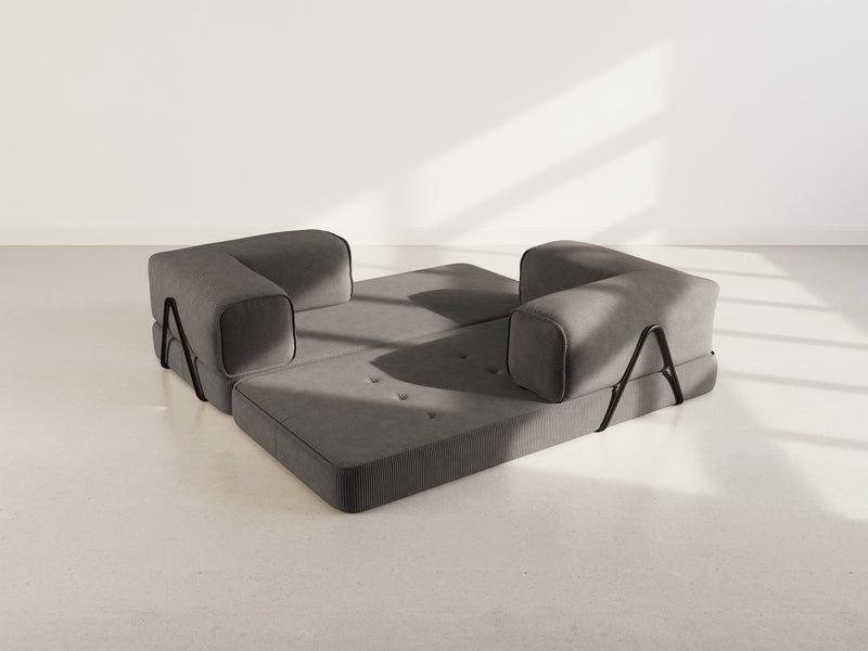 Poppy - Sofá convertible - 3 plazas - Pana - Gris oscuro