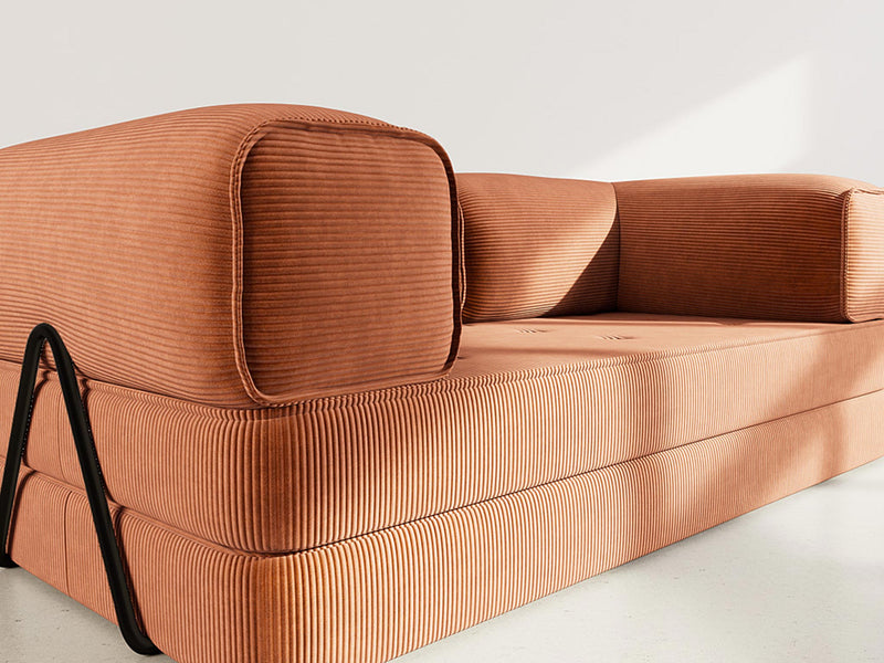 Poppy - Canapé Convertible - 3 Places - Velours Côtelé - Terracotta