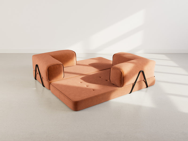 Poppy - Canapé Convertible - 3 Places - Velours Côtelé - Terracotta