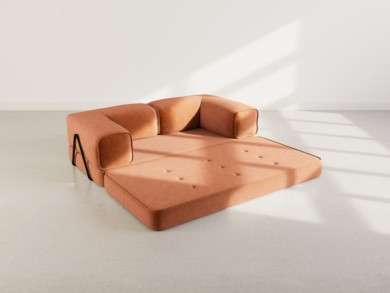 Poppy - Canapé Convertible - 3 Places - Velours Côtelé - Terracotta