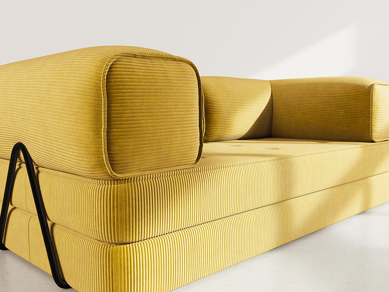 Poppy - Canapé Convertible - 3 Places - Velours Côtelé - Jaune