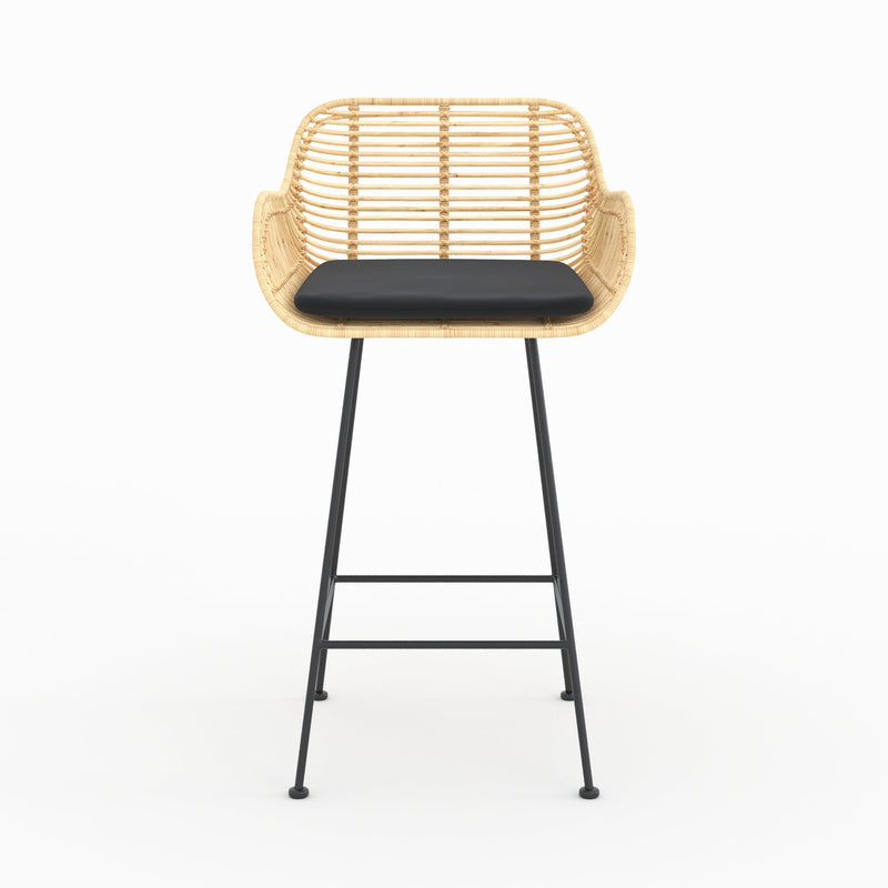 Lot de 2 chaises pour îlot central 66 cm Pops en rotin et tissu noir