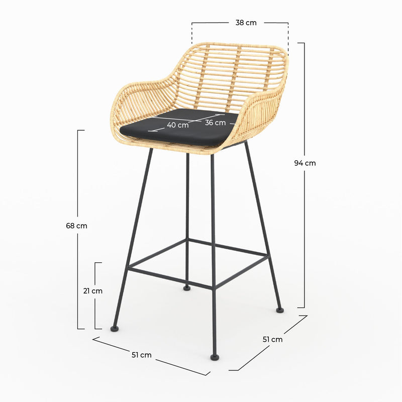 Lot de 2 chaises pour îlot central 66 cm Pops en rotin et tissu noir