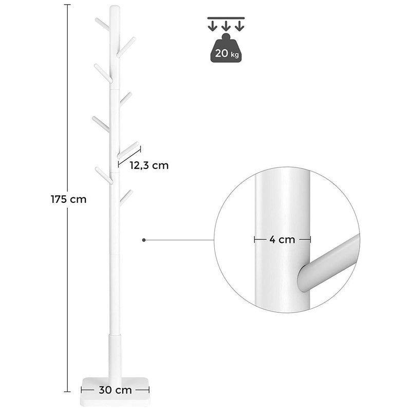 Porte-Manteau Sur Pied En Bois D'Hévéa Blanc Avec 8 Crochets - Blanc