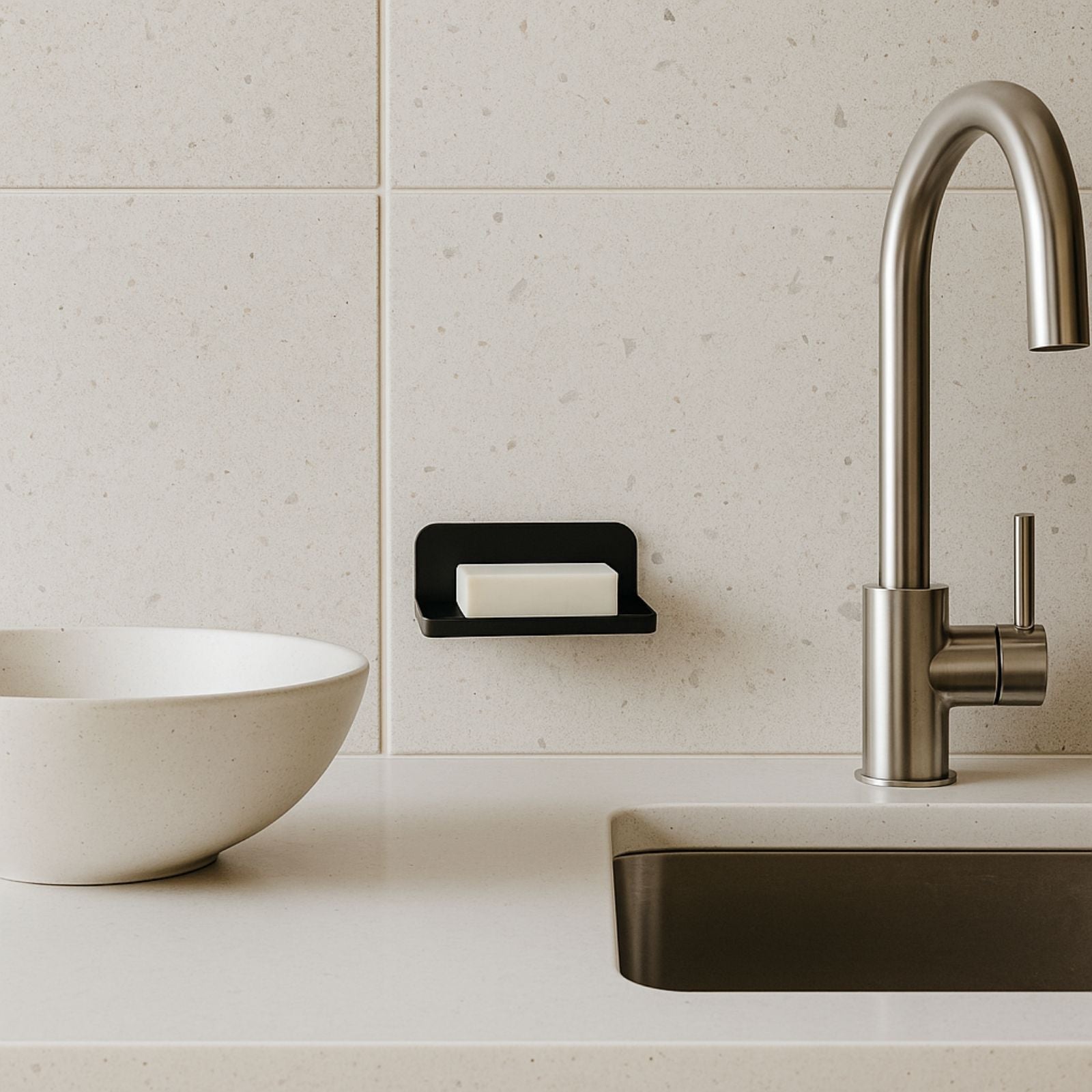 Le Moussant - Porte-Savon Mural - Acier - Blanc Brillant