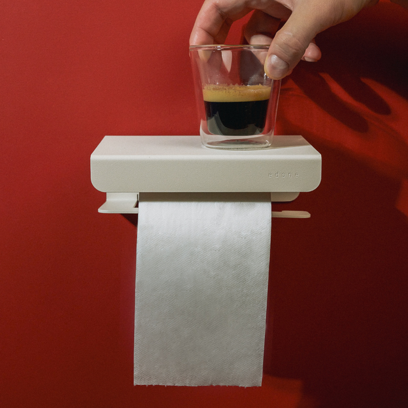 dérouleur papier toilette avec tablette design en aluminium pour poser accessoires , téléphones, café