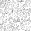 Détail illustré du poster géant à colorier avec les villes de Suisse et le lac Léman