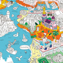 Illustration colorée du poster Marseille à colorier avec monuments célèbres et mer Méditerranée