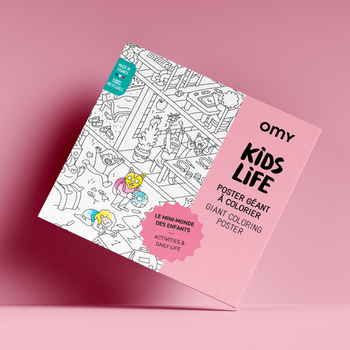 Packaging du poster géant à colorier "Kids Life" par OMY sur fond rose