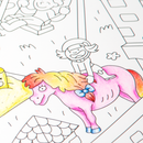 Scène vivante et colorée du poster "Kids Life" OMY avec école, jeux et parc