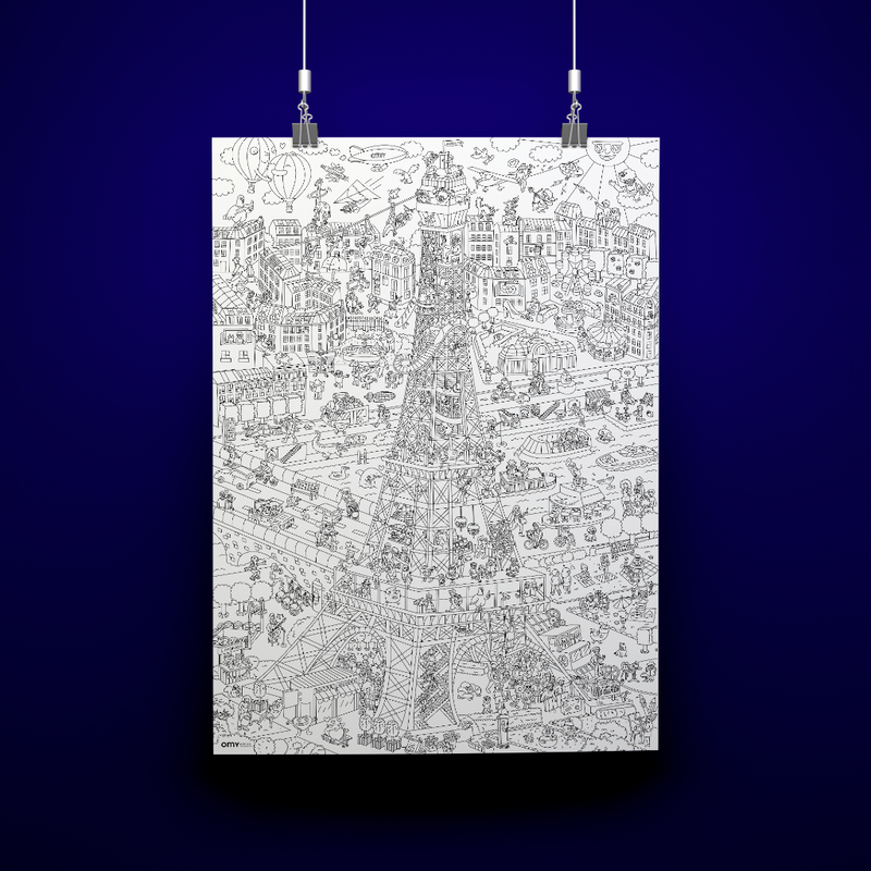 Poster "Tour Eiffel" suspendu, illustration à colorier en noir et blanc