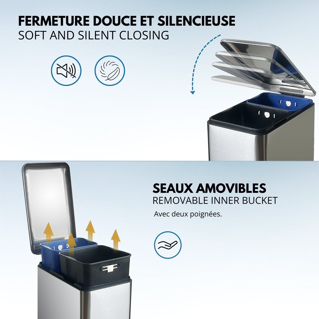 Poubelle De Tri Inox Edge - 50L - 2Bacs - Argent