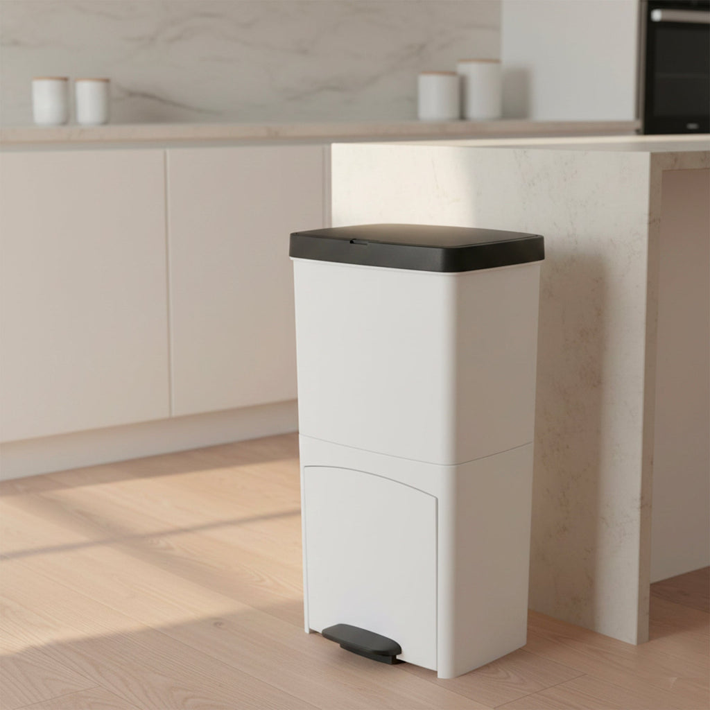 Poubelle De Tri Pédale Picea - 70L - 3Bacs - Blanc