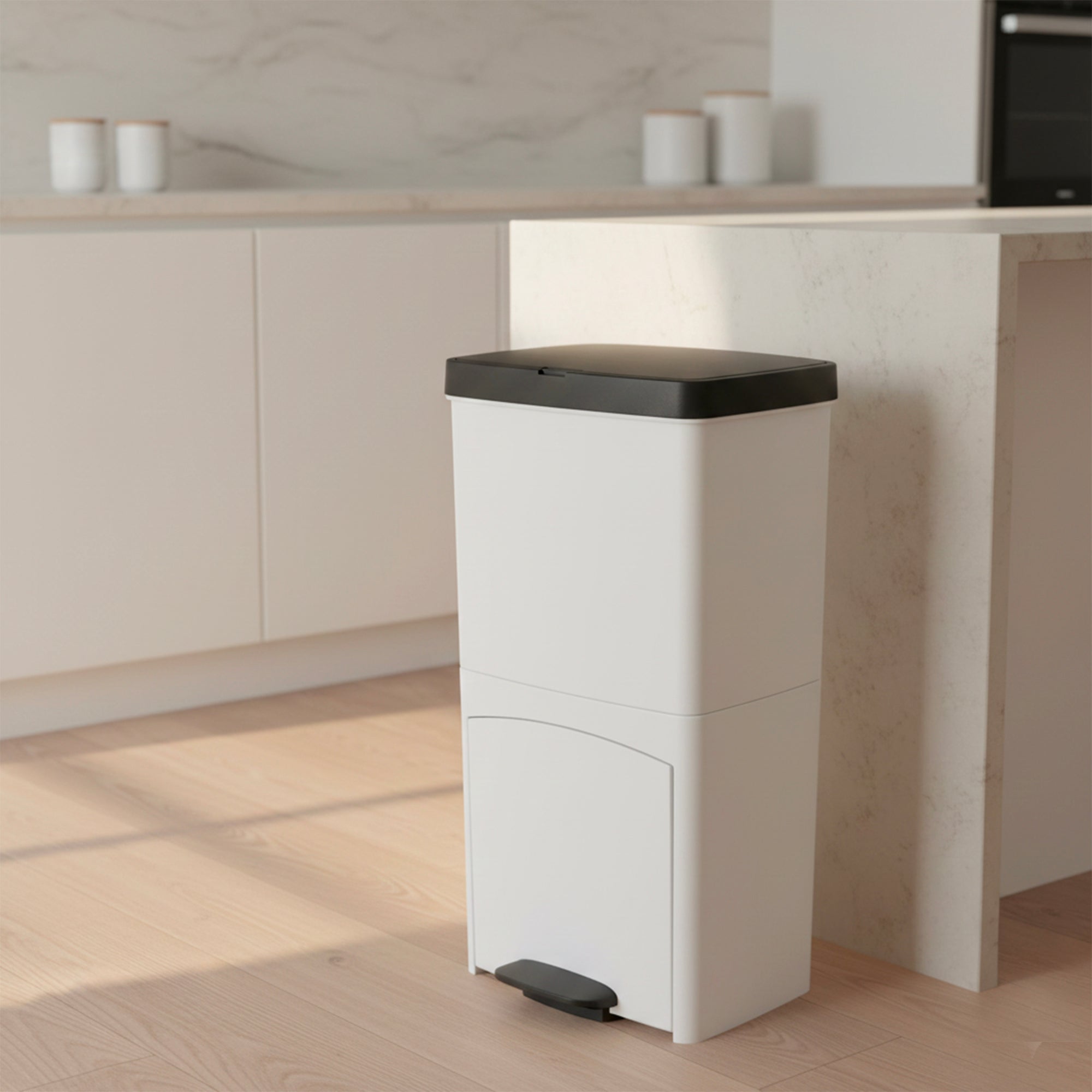 Poubelle De Tri Pédale Picea - 70L - 3Bacs - Blanc