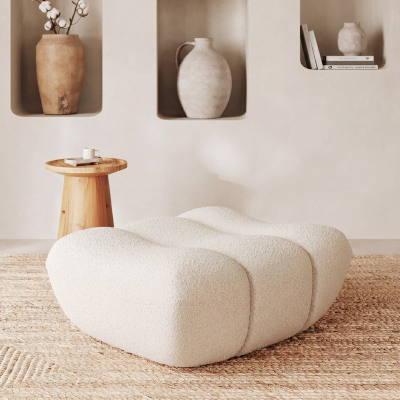 Pouf Teddy en tissu bouclé blanc