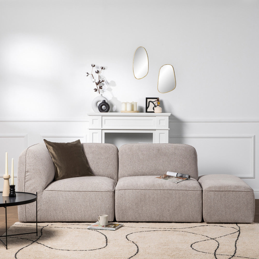 Noor - Puf para sofá modular - Tela - Natural jaspeado