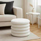 Bubble - Set of 2 Round Storage Ottomans - Bouclé Fabric - White