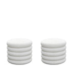 Bubble - Set of 2 Round Storage Ottomans - Bouclé Fabric - White