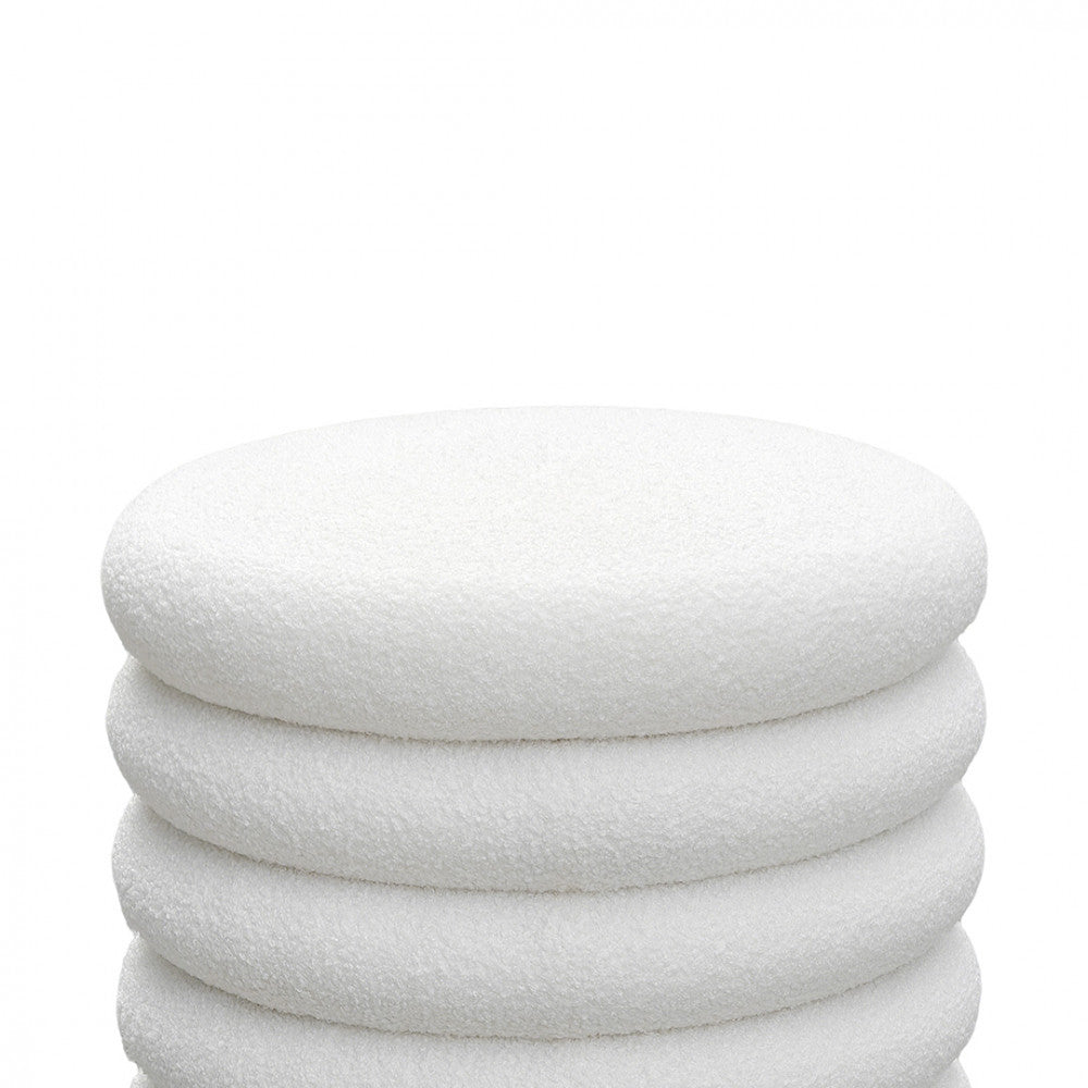 Bubble - Set of 2 Round Storage Ottomans - Bouclé Fabric - White