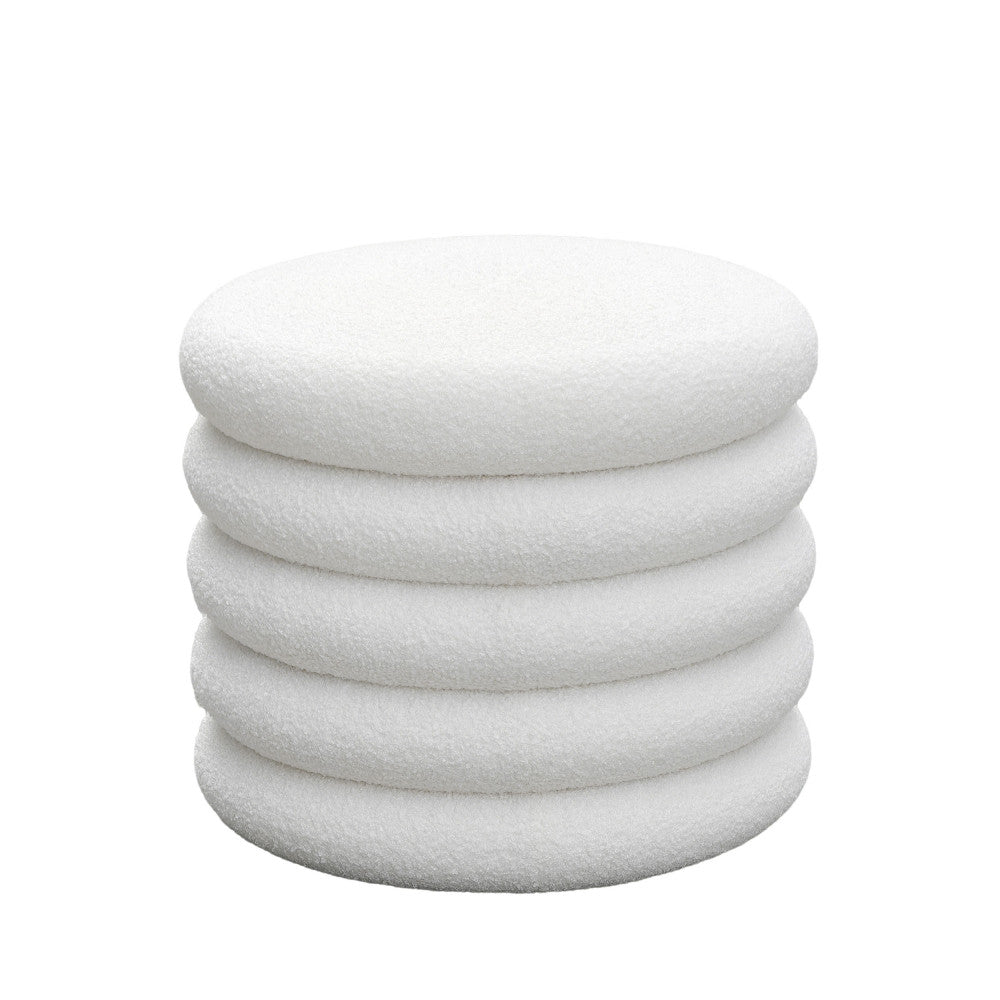 Bubble - Set of 2 Round Storage Ottomans - Bouclé Fabric - White