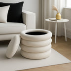 Bubble - Set of 2 Round Storage Ottomans - Bouclé Fabric - White