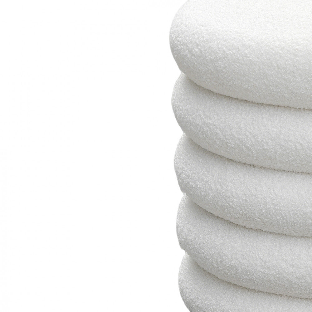 Bubble - Set of 2 Round Storage Ottomans - Bouclé Fabric - White