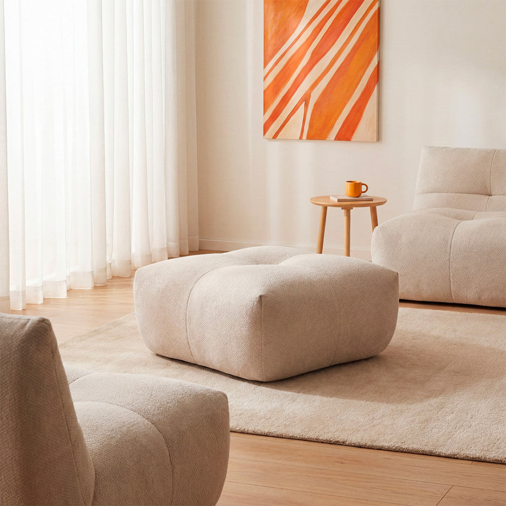 Alba - Pouf Repose-Pieds Compressé - Tissu - Beige