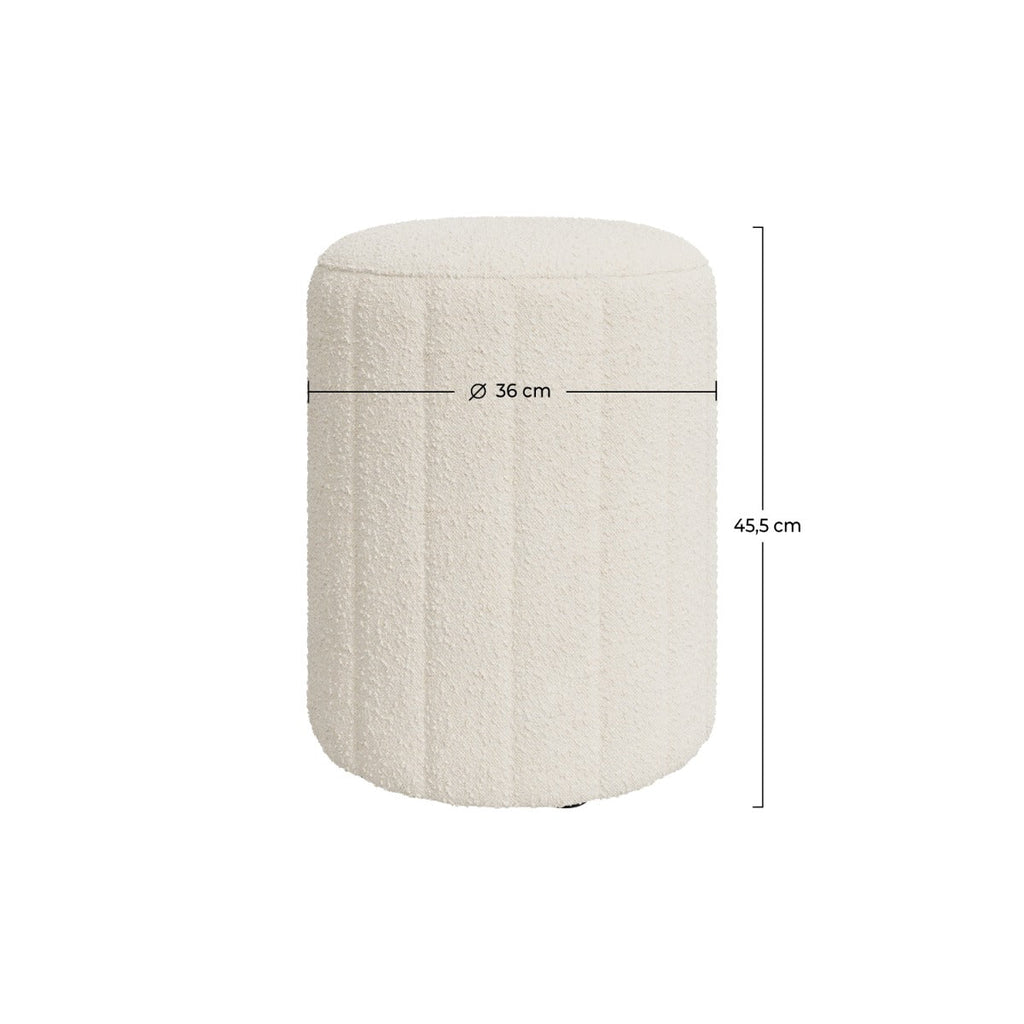 Eva - Pouf Rond En Tissu Blanc Bouclé