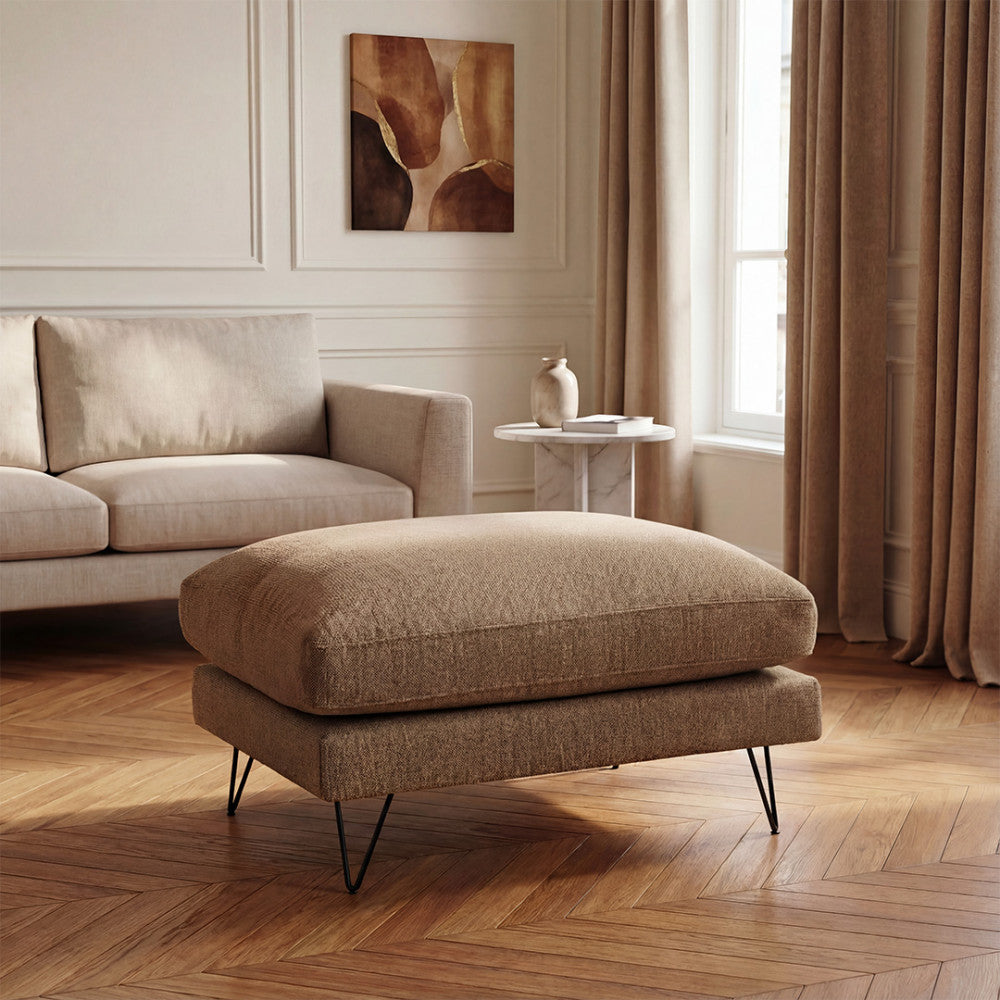 Villabon - Ottoman - Fabric with Black Hairpin Legs - Mottled Caramel