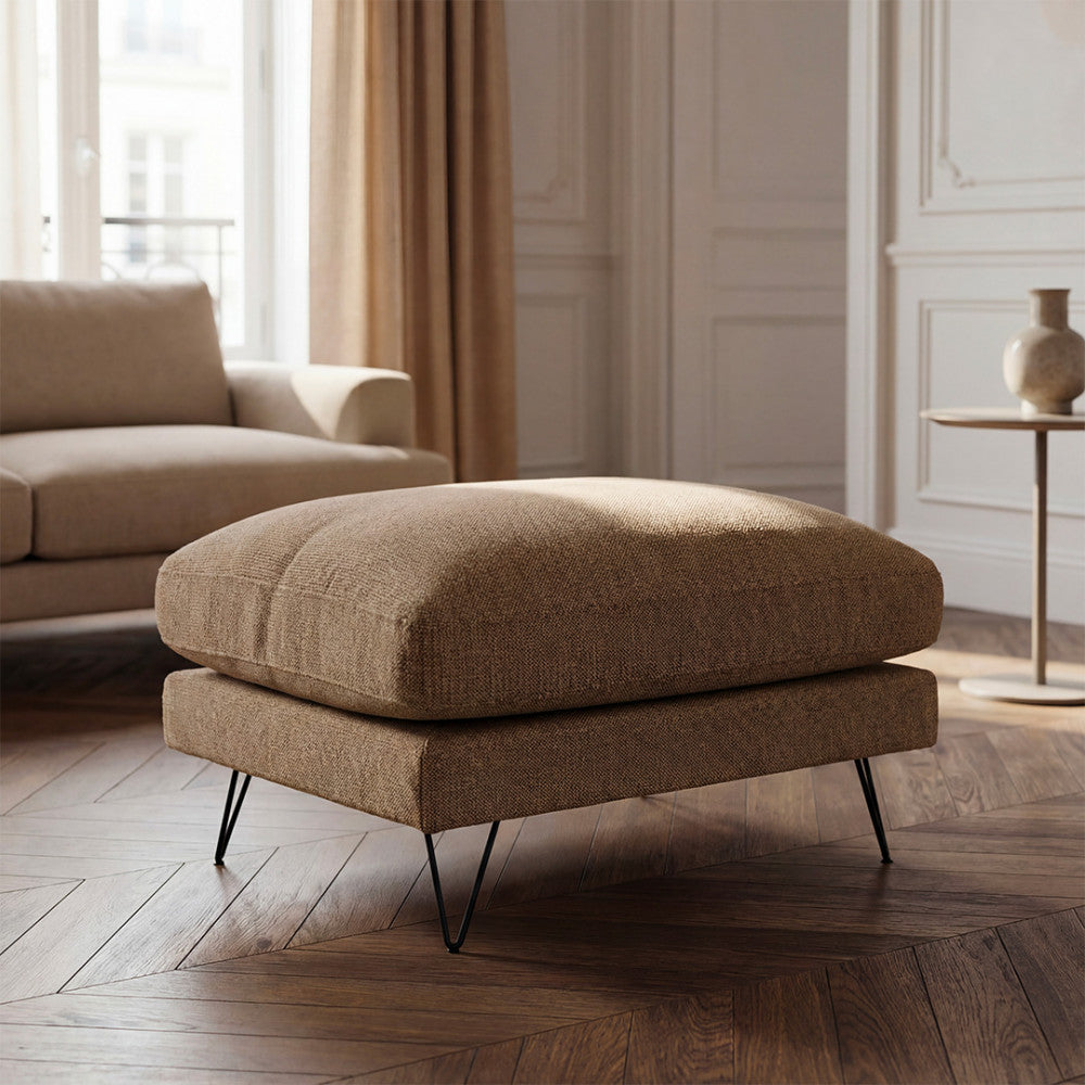 Villabon - Ottoman - Fabric with Black Hairpin Legs - Mottled Caramel
