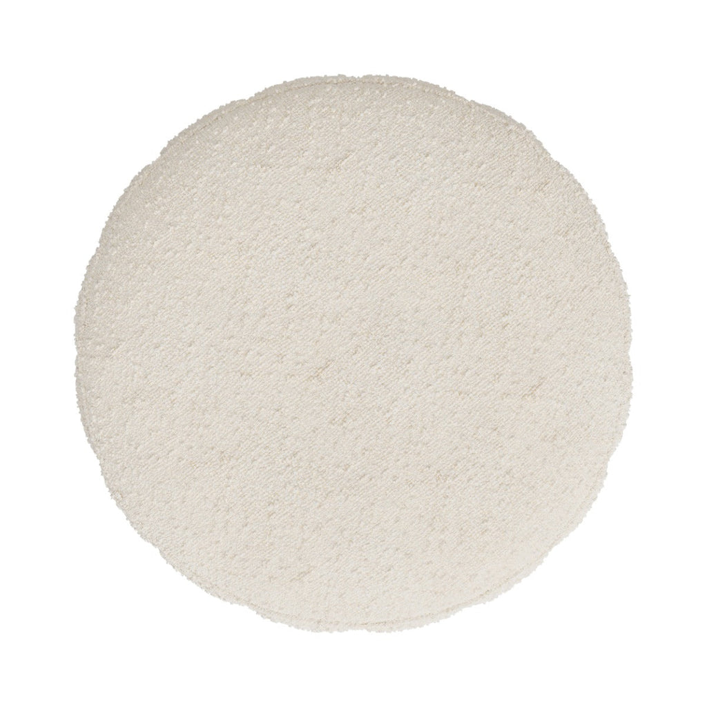 Eva - Pouf Rond En Tissu Blanc Bouclé