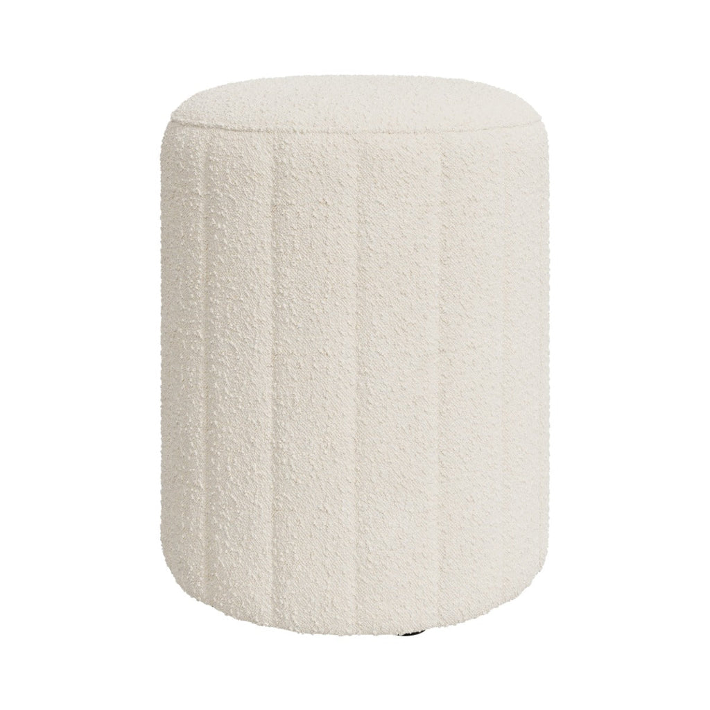 Eva - Pouf Rond En Tissu Blanc Bouclé