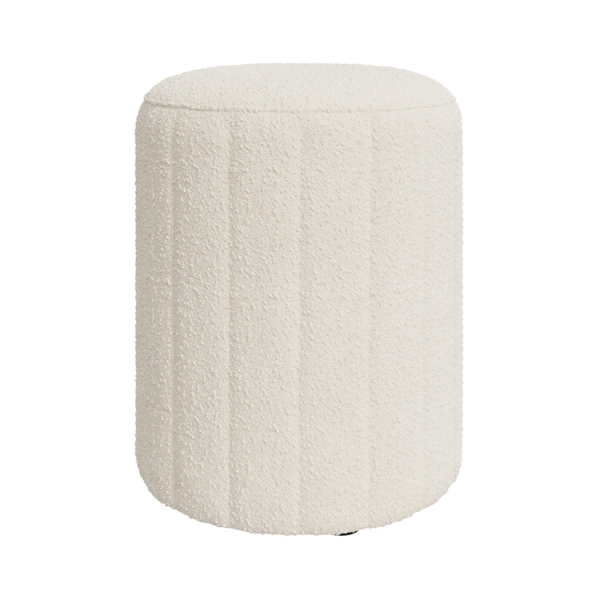 Eva - Pouf Rond En Tissu Blanc Bouclé