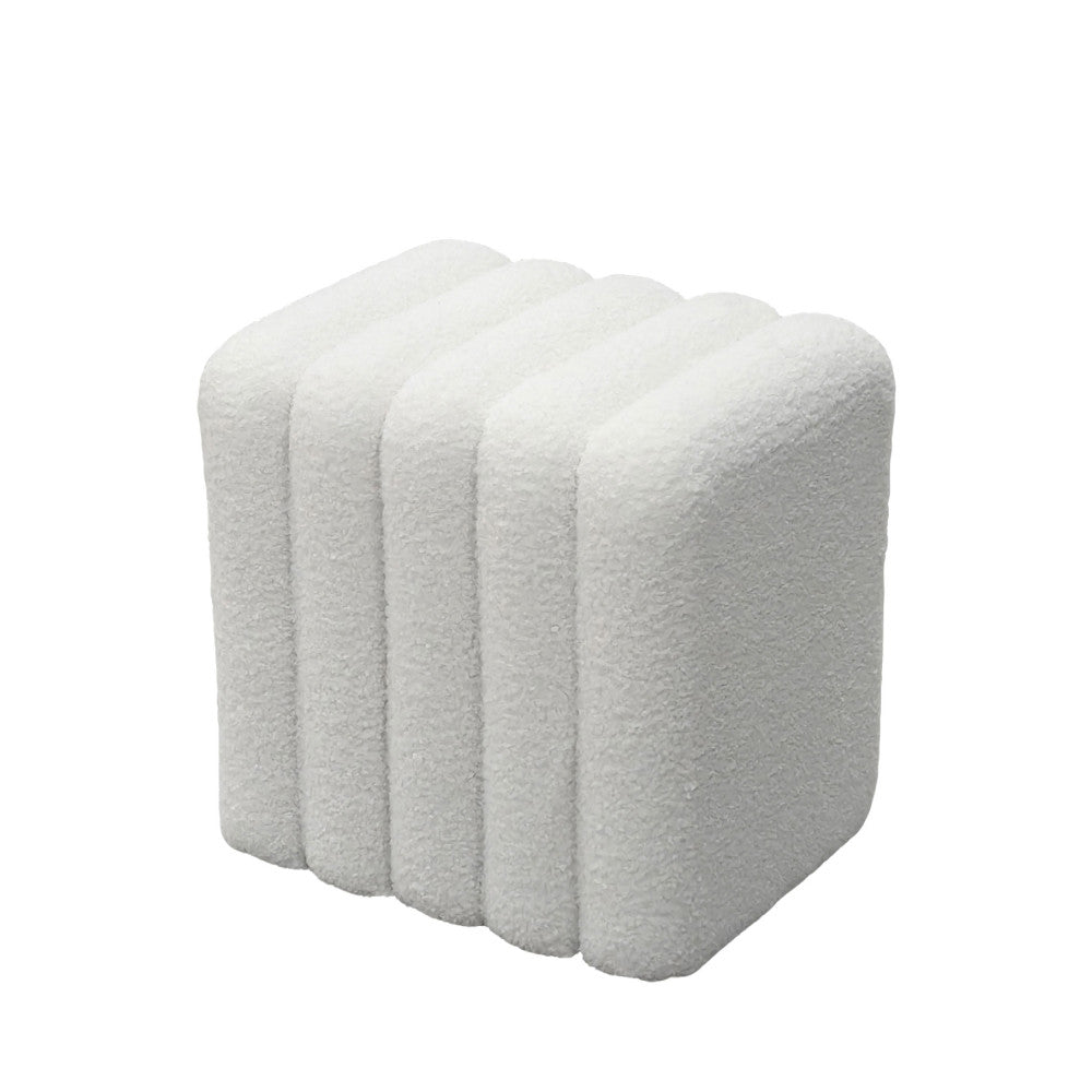 Leto - Pouf Rembourré - Tissu Bouclette - Blanc