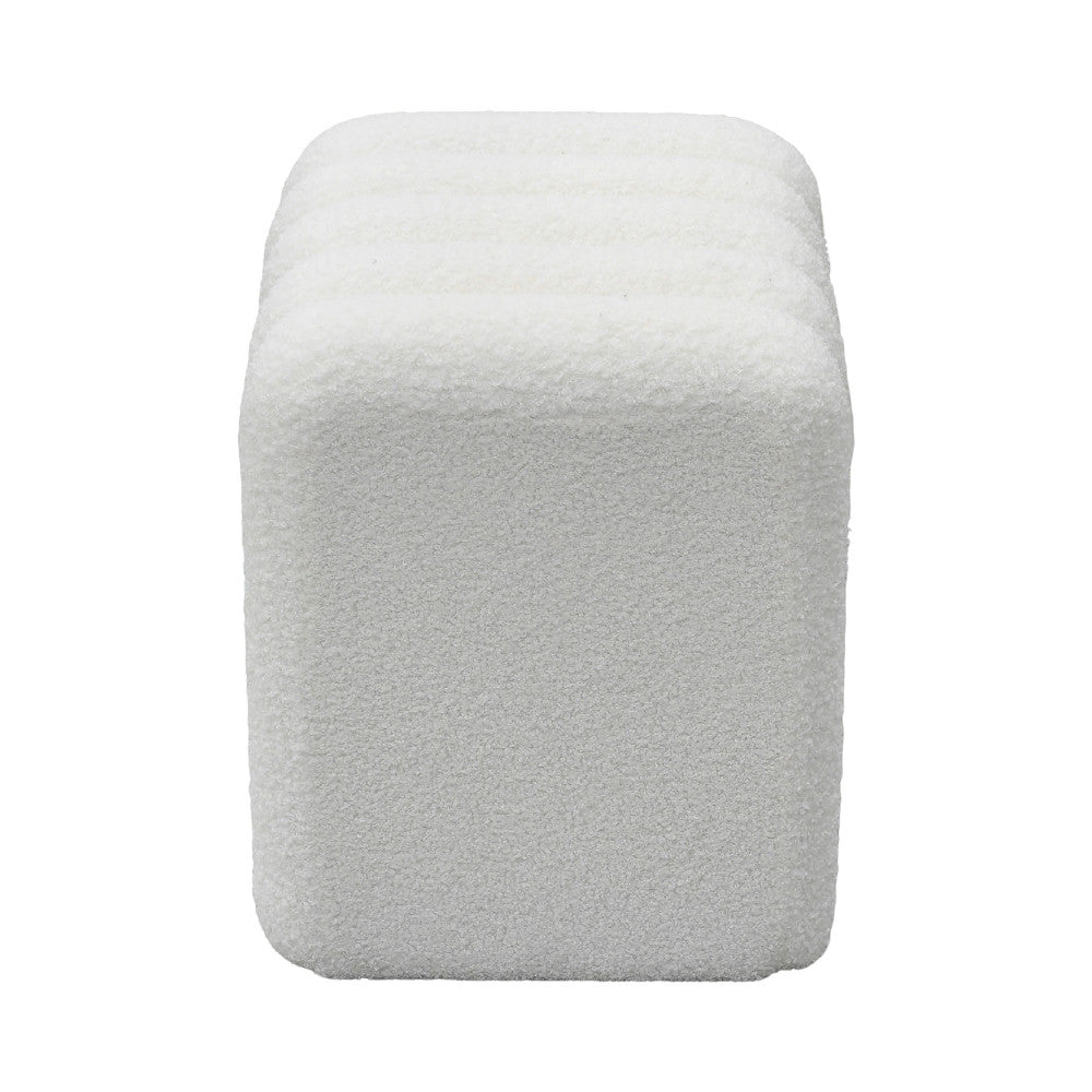 Leto - Pouf Rembourré - Tissu Bouclette - Blanc