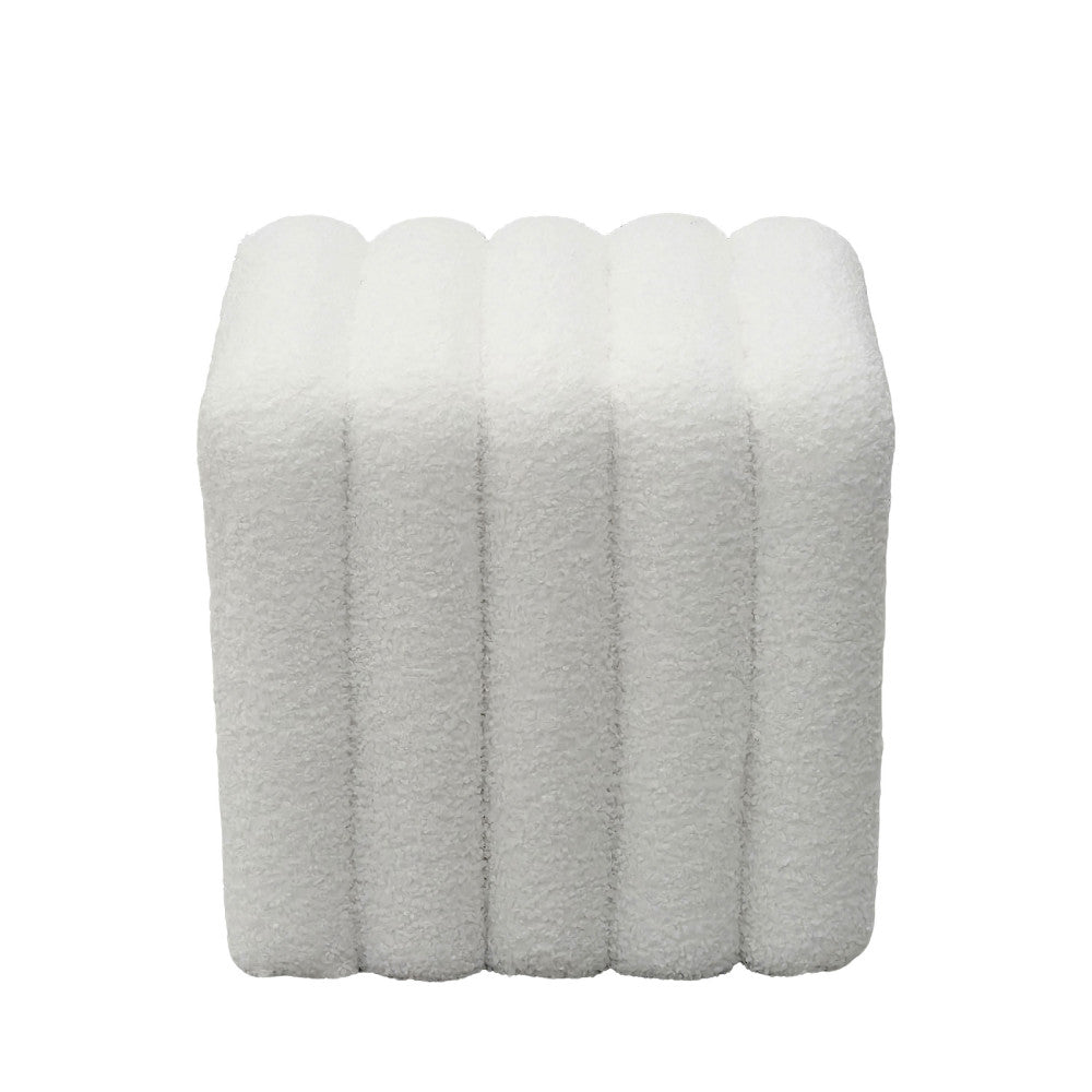 Leto - Pouf Rembourré - Tissu Bouclette - Blanc