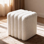 Leto - Pouf Rembourré - Tissu Bouclette - Blanc