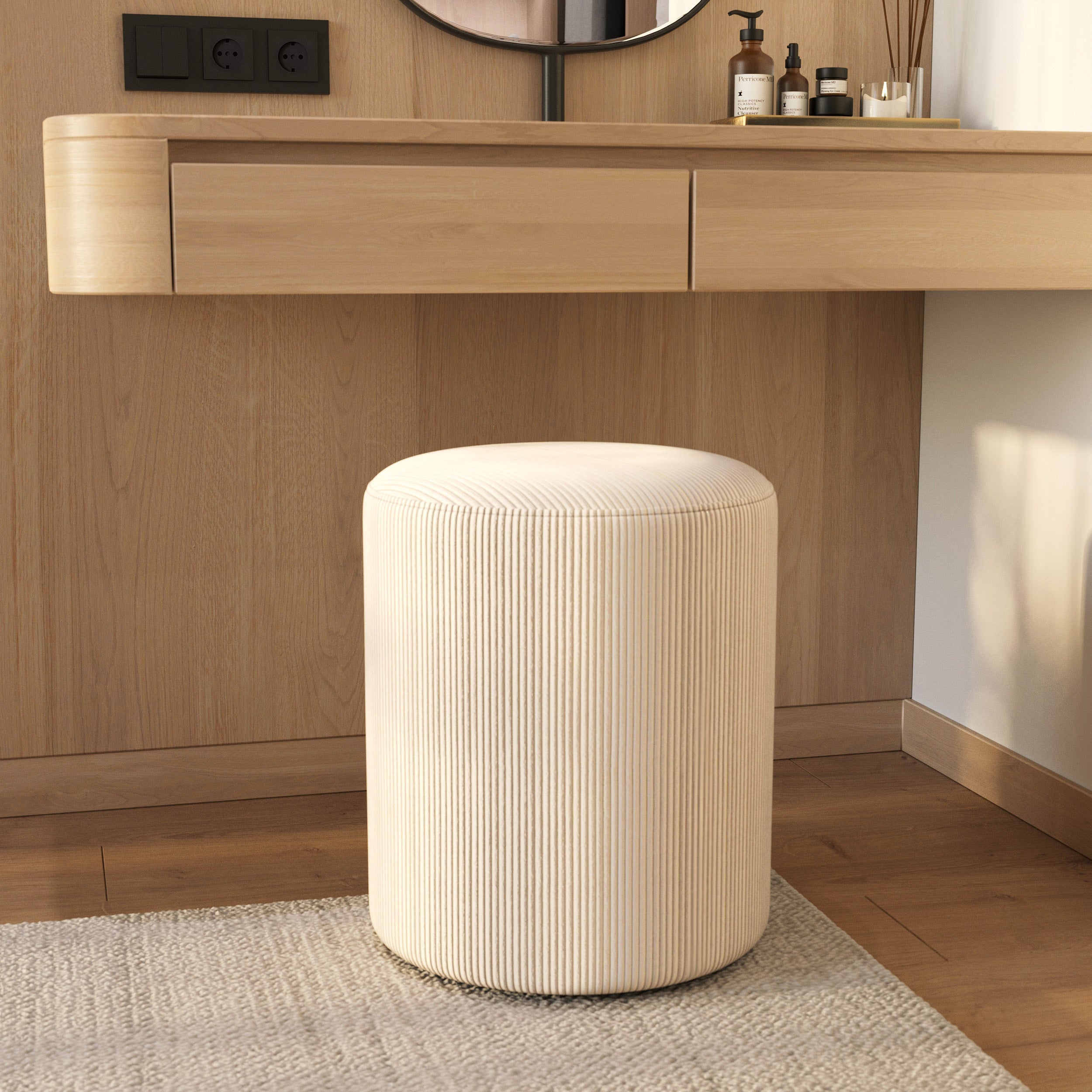 Lily - Puf redondo de pana beige