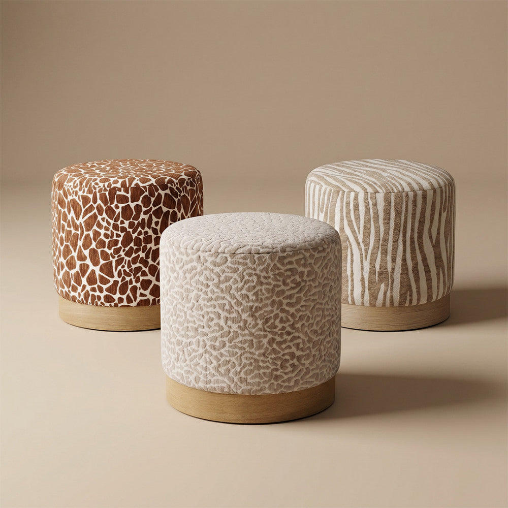 Wild - Round Pouffe - Leopard-Print Fabric - Beige