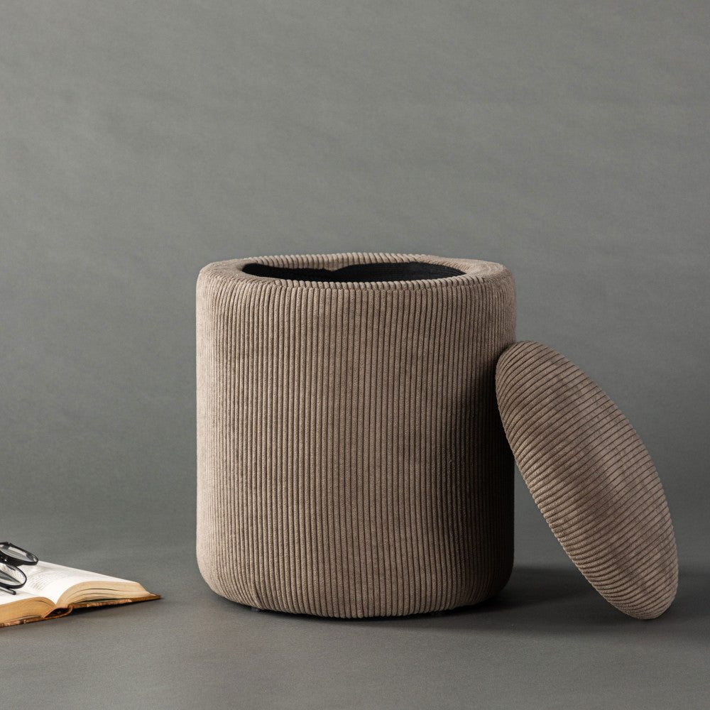 Limpen - Round Storage Pouffe - Corduroy Velvet - Taupe