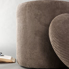 Limpen - Round Storage Pouffe - Corduroy Velvet - Taupe