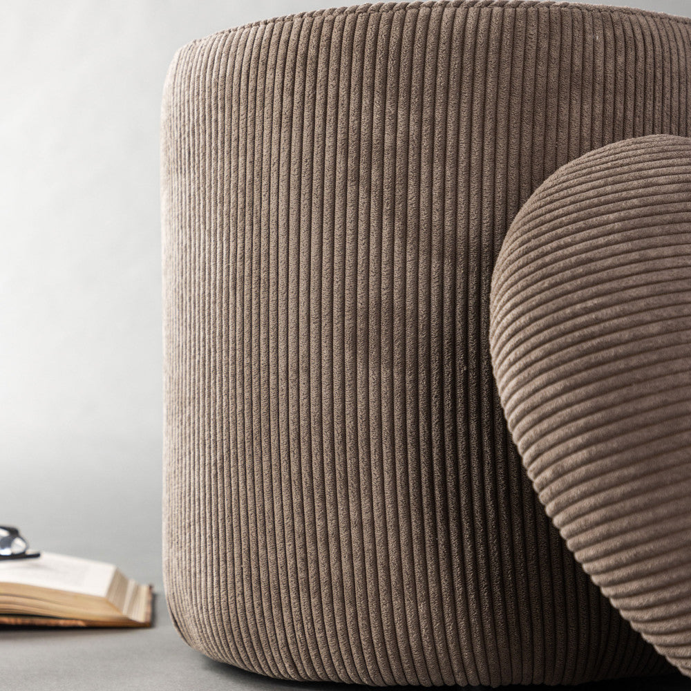 Limpen - Round Storage Pouffe - Corduroy Velvet - Taupe