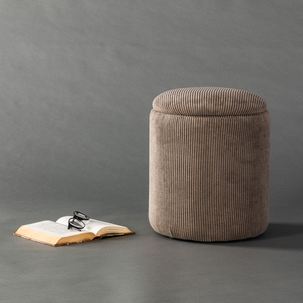 Limpen - Round Storage Pouffe - Corduroy Velvet - Taupe