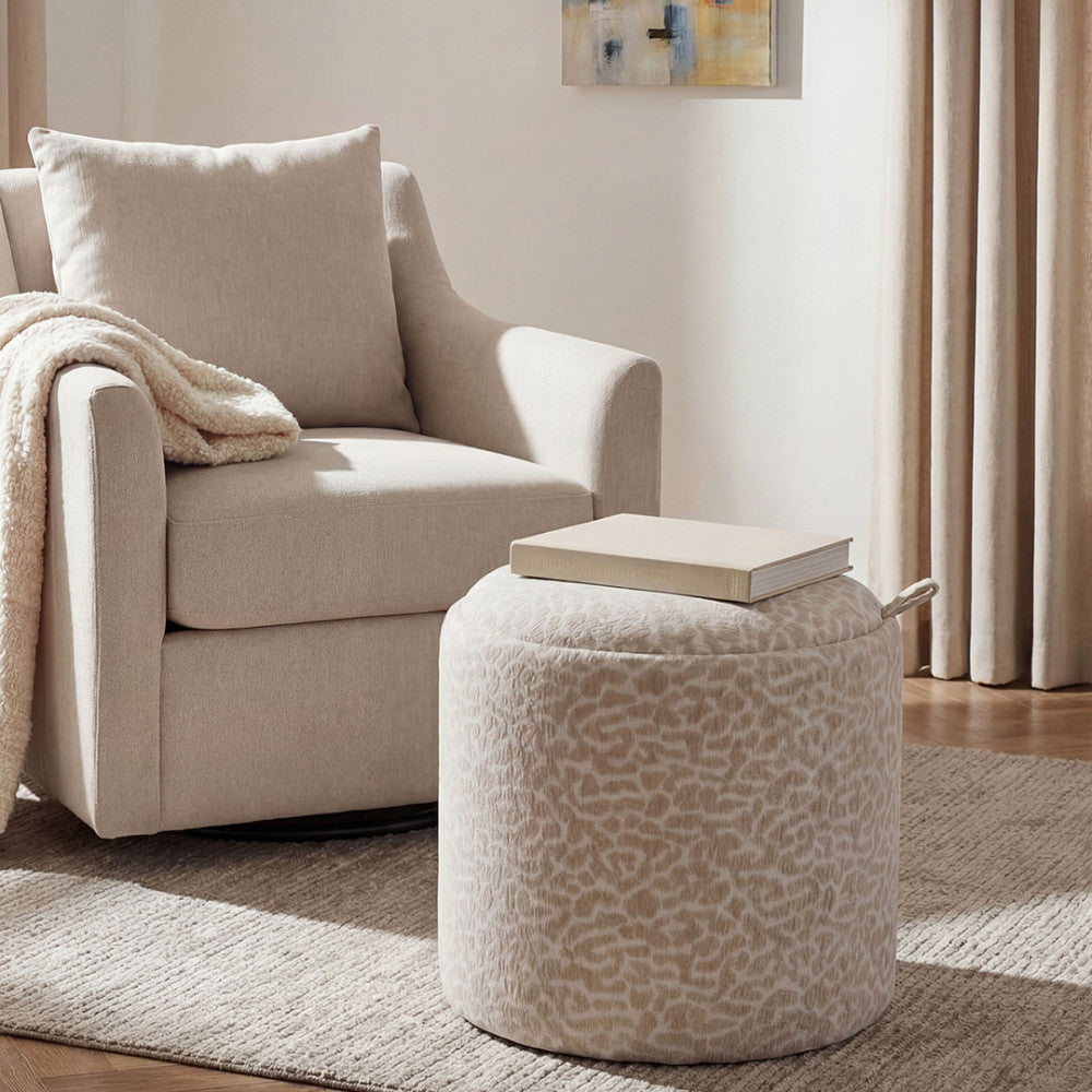 Zoé - Puf Con Almacenamiento Estampado De Leopardo Convertible En Mesa Auxiliar - Beige