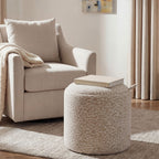 Zoé - Puf Con Almacenamiento Estampado De Leopardo Convertible En Mesa Auxiliar - Beige